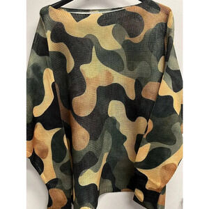 L34 Loowie Olive Camo Round Neck Knit Printed Sweater One Size